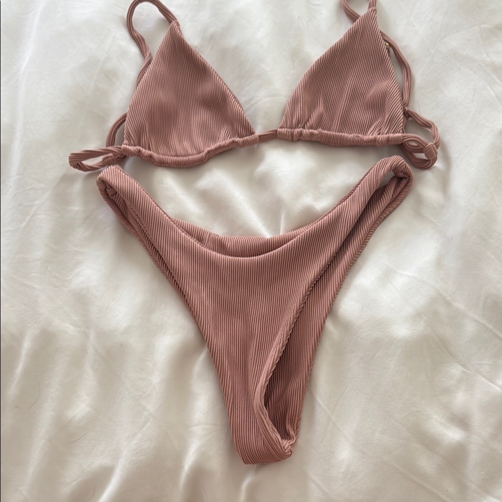 Pink Ribbed Bikini Set